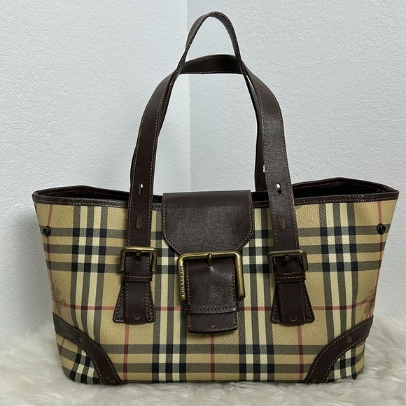 💯 Authentic BURBERRY  Haymarket Check Buckle Satchel Bag🍀 - Picture 11 of 17